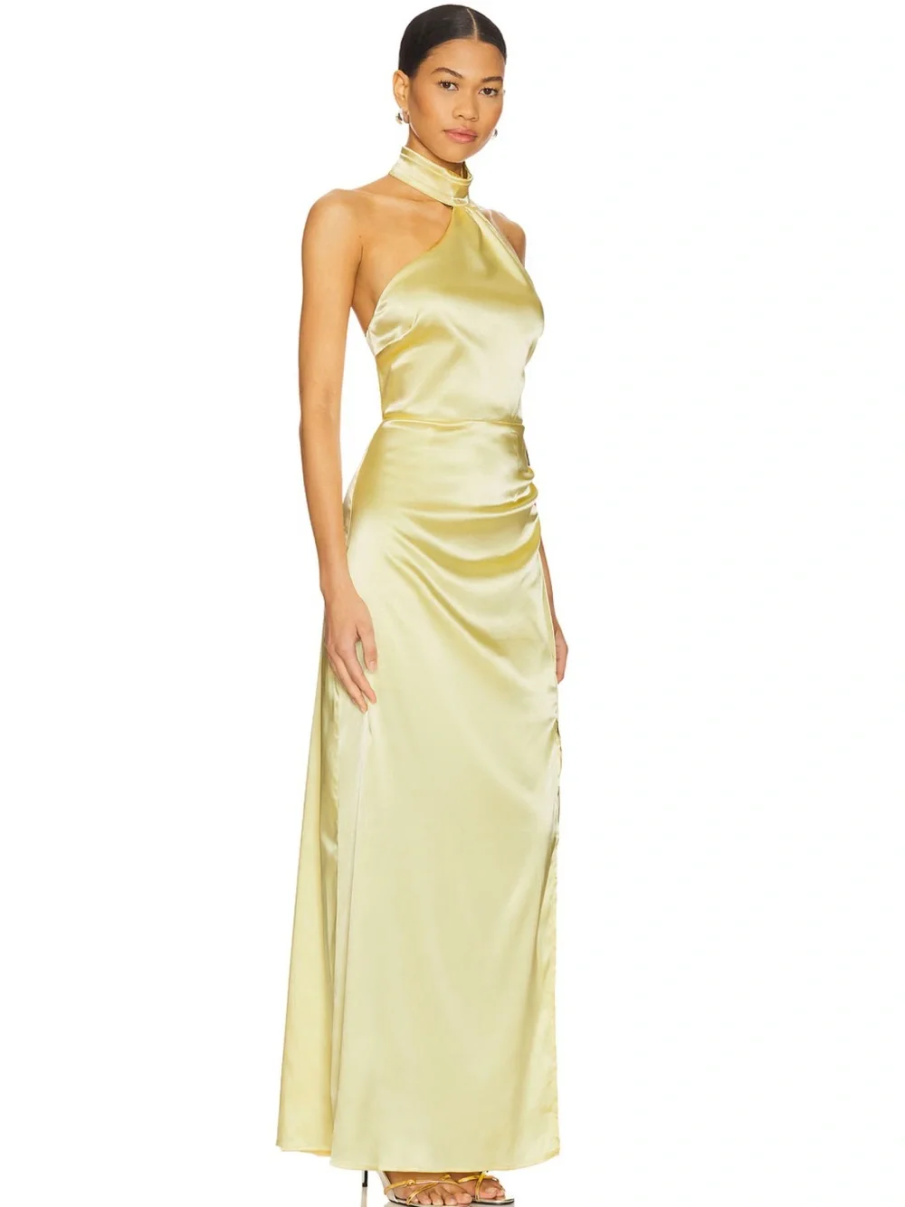 Yellow satin halter maxi dress - Picture 2 of 8